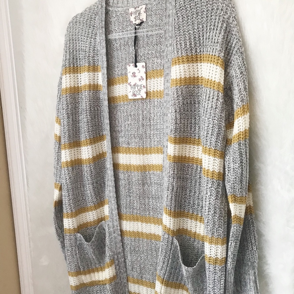 Grey and Yellow Striped Cardigan Size S And M NWT - Picture 2 of 8